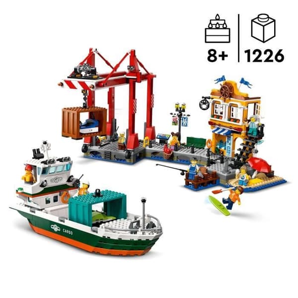 LEGO City 60422 Hamnen och handelsfartyget, byggleksak för barn från 8 år