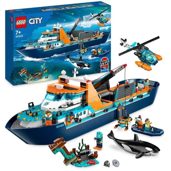 LEGO CITY 60368 Arktinen tutkimuslaiva, suuri kelluva venelelu, lasten lahja
