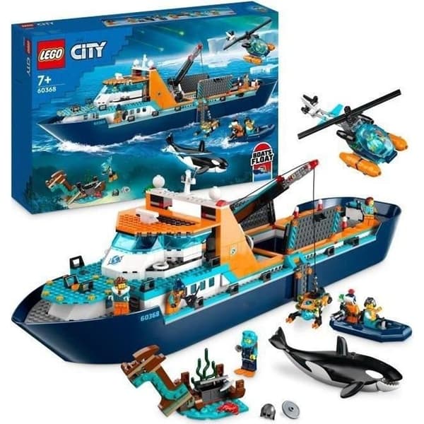 LEGO CITY 60368 Arktinen tutkimuslaiva, suuri kelluva venelelu, lasten lahja