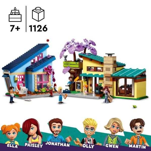 LEGO 42620 Friends Ollyn ja Paisleyn perhetalo, nukkehahmoilla ja tarvikkeilla