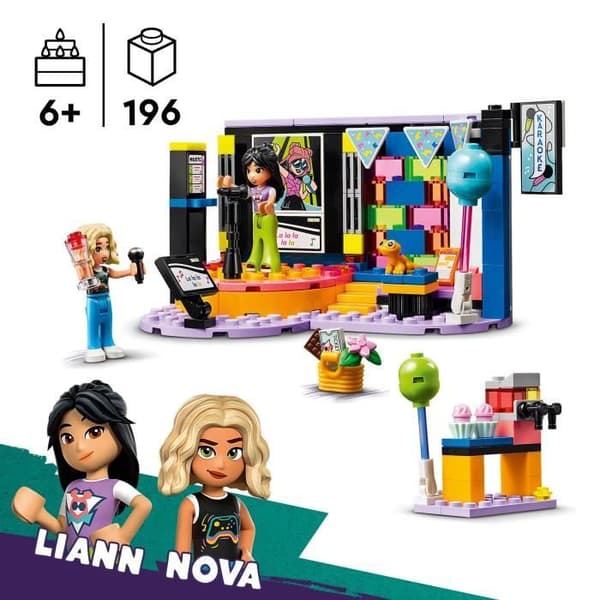 LEGO 42610 Friends Karaoke, musikleksak med dockor och figurer av Liann och Nova och en gekko