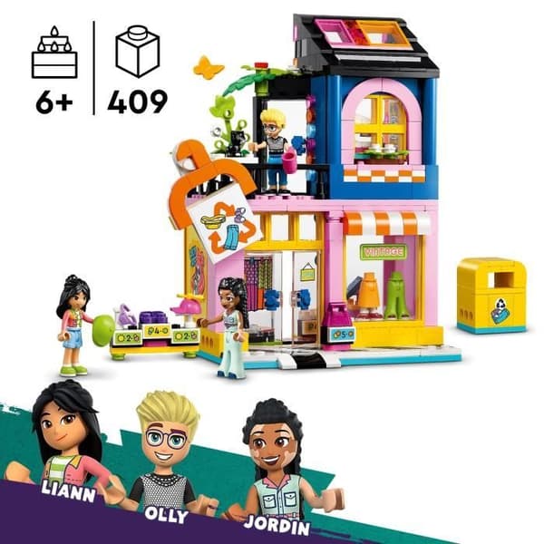 LEGO 42614 Friends Vintage-vaatekaupan malli Ollyn, Liannin ja Jordinin mini-nukeilla ja kissahahmolla