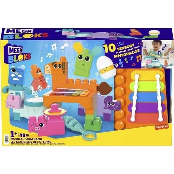 MEGA BLOKS - Maatilan muusikot - Aistillinen lelu (45 kpl) HPB46