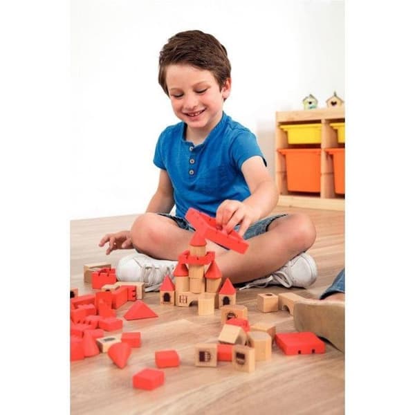 Pedagogisk leksak - MINILAND - Stapelbart slott - 100 träbitar - Blandat