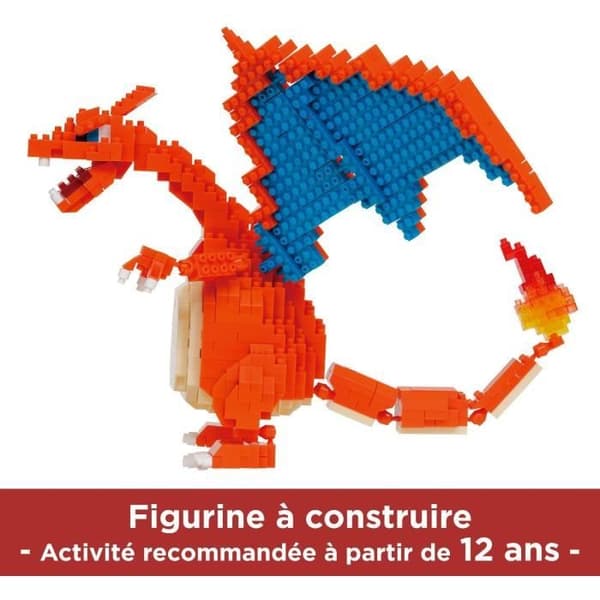 Pokémon Charizard -figuuri - BANDAI - Nanoblock - 860-osainen palikkafiguuri - Rakennussarja - NBPM80