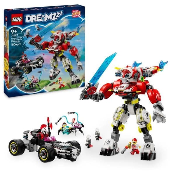 LEGO DREAMZzz 71497 Cooperin tiikerirobotti ja Zeron kilpa-auto - 3-in-1-rakennuslelu
