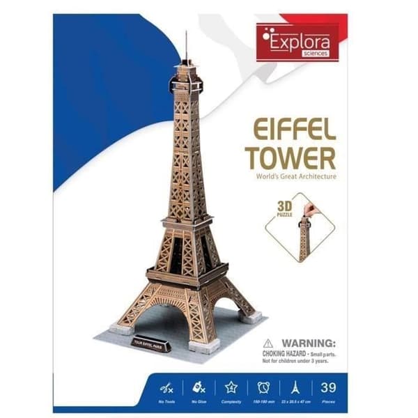 3D-puslespil - Eiffeltårnet - Byggespil - EXPLORA - 39 brikker - Fra 5 år