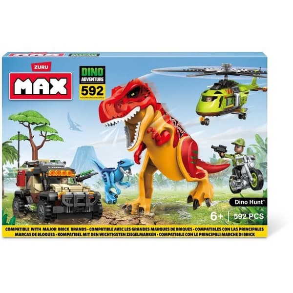 Byggset - ZURU - Dino Adventure Dino Hunt (592 delar) - Förhistoriskt äventyr med dinosaurier och fordon
