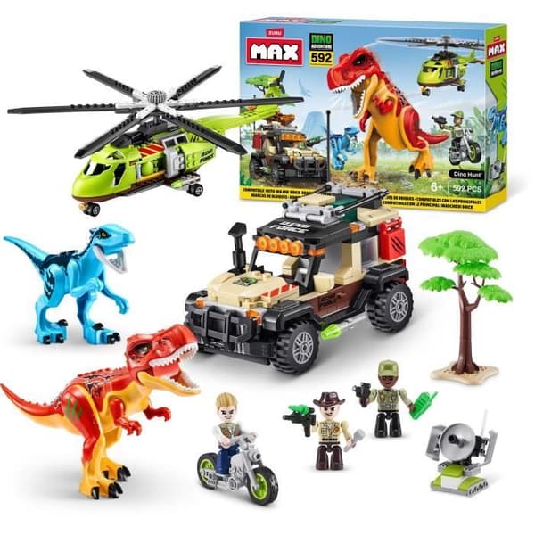 Byggset - ZURU - Dino Adventure Dino Hunt (592 delar) - Förhistoriskt äventyr med dinosaurier och fordon