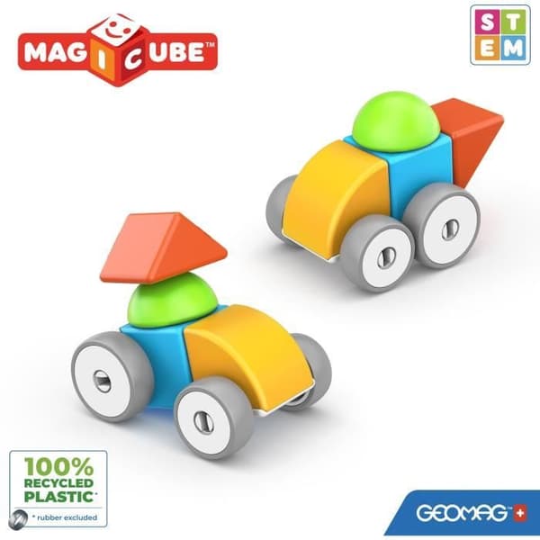 Magnetiske klodser - GEOMAG - Magicube 308 - 10 stk. - Forskellige former - Køretøjer - Genbrugsplast