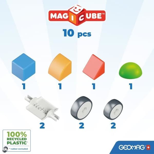 Magnetiske klodser - GEOMAG - Magicube 308 - 10 stk. - Forskellige former - Køretøjer - Genbrugsplast