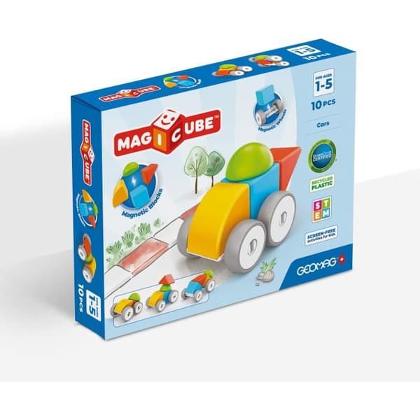 Magnetiske klodser - GEOMAG - Magicube 308 - 10 stk. - Forskellige former - Køretøjer - Genbrugsplast
