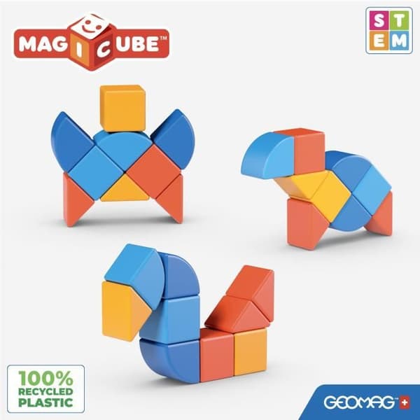 Magneettiset palikoiden - GEOMAG - Magicube 208 - 9 palaa - Erilaisia muotoja - Eläimet - Kierrätysmuovi