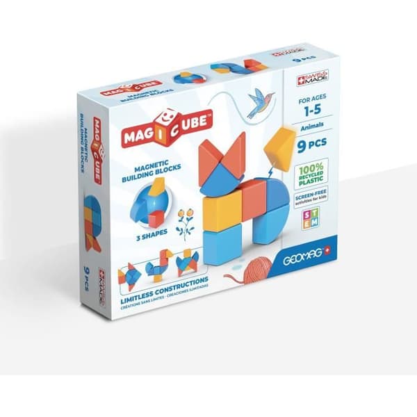Magneettiset palikoiden - GEOMAG - Magicube 208 - 9 palaa - Erilaisia muotoja - Eläimet - Kierrätysmuovi