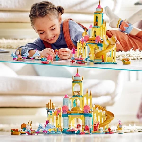 LEGO® 43207 Disney Ariels undervattenspalats, Princess Castle Building Kit, med den lilla sjöjungfrun minidocka