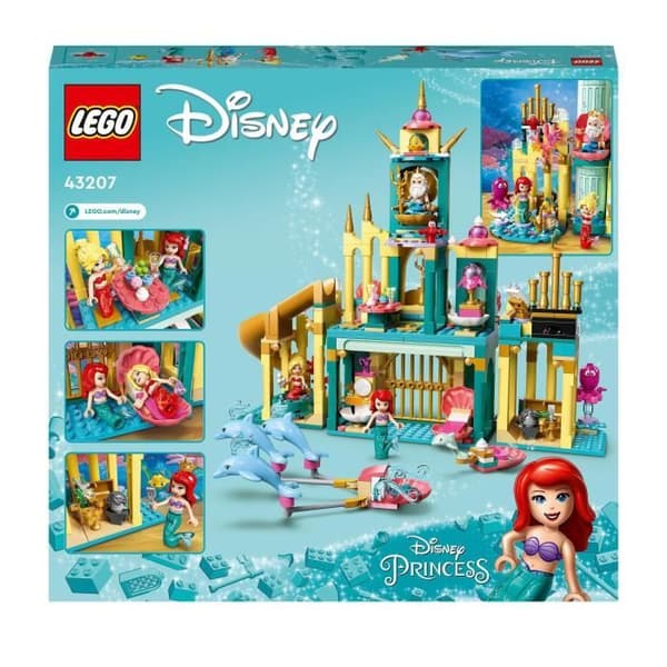 LEGO® 43207 Disney Ariels undervattenspalats, Princess Castle Building Kit, med den lilla sjöjungfrun minidocka