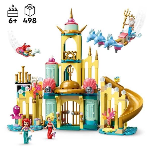 LEGO® 43207 Disney Ariels undervattenspalats, Princess Castle Building Kit, med den lilla sjöjungfrun minidocka