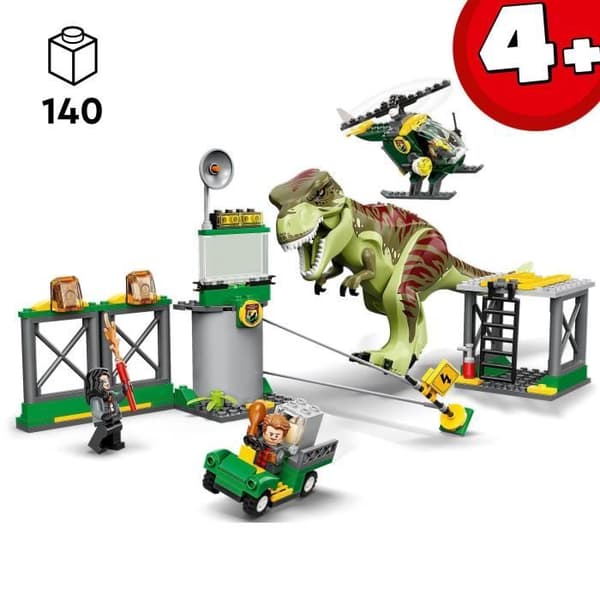 LEGO® 76944 Jurassic World T. Rex Escape, dinosaurier, med bil, helikopter och flygplats, för åldrarna 4 och uppåt