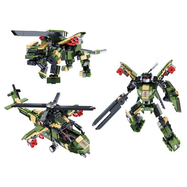 Byggsatser 3 i 1 Helikopter Militärrobot 451 Delar Transformable Grön