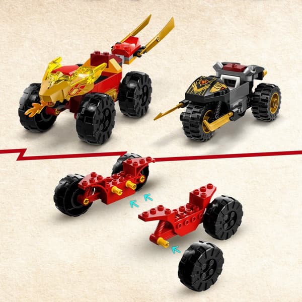 LEGO NINJAGO 71789 BATTLE CAR MOTORCYKEL NINJA KAI HERRE RAS GYLDNE HAMMER