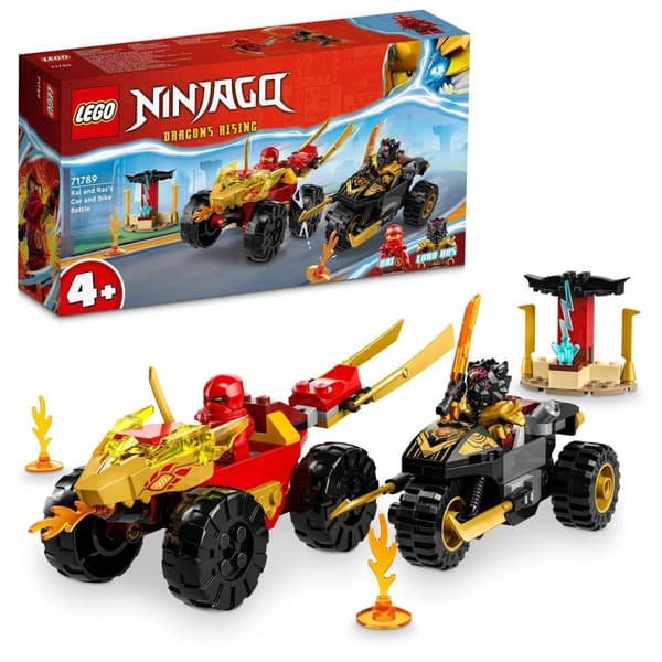 LEGO NINJAGO 71789 BATTLE CAR MOTORCYKEL NINJA KAI HERRE RAS GYLDNE HAMMER