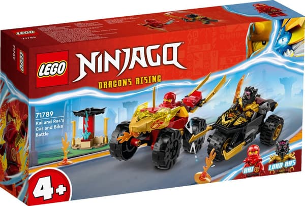 LEGO NINJAGO 71789 BATTLE CAR MOTORCYKEL NINJA KAI HERRE RAS GYLDNE HAMMER
