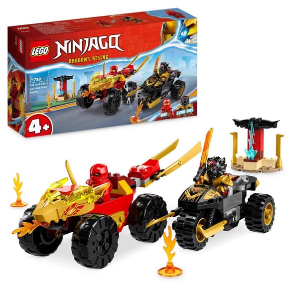 LEGO NINJAGO 71789 BATTLE CAR MOTORCYKEL NINJA KAI HERRE RAS GYLDNE HAMMER