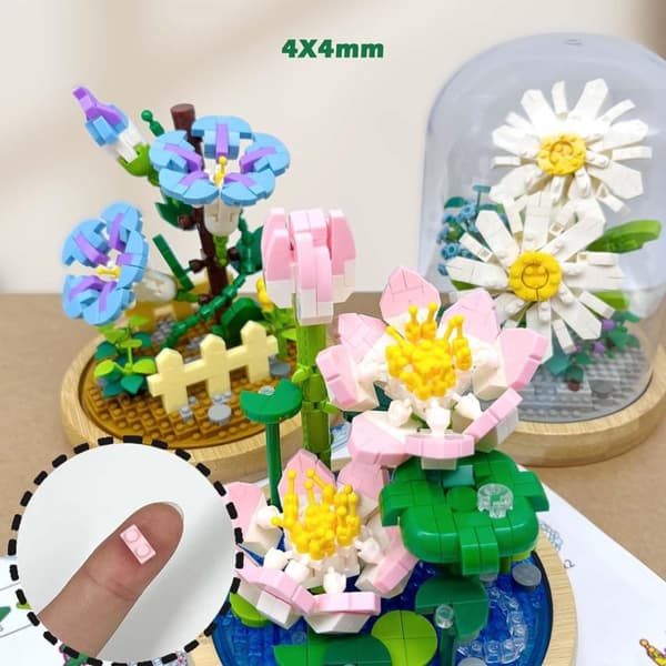 OBOSOE Pink Lotus Building Block Bouquet – Evig komposit dekoration til piger