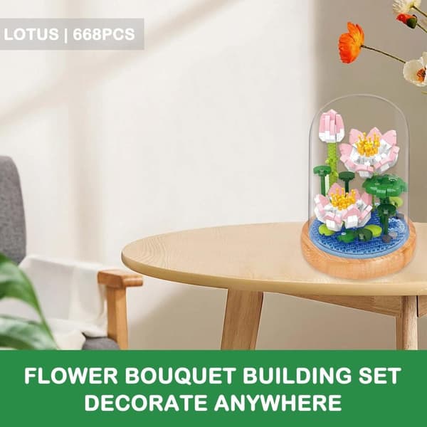 OBOSOE Pink Lotus Building Block Bouquet – Evig komposit dekoration til piger