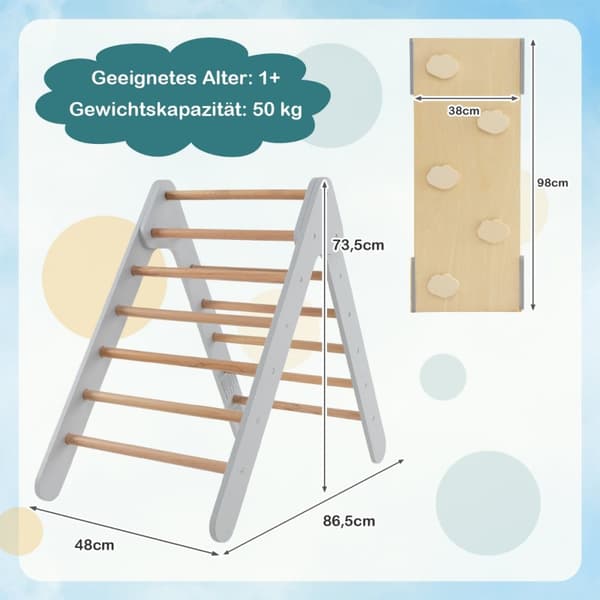 Klättertriangel med rutschkana, 86,5x48x73,5 cm, Grå