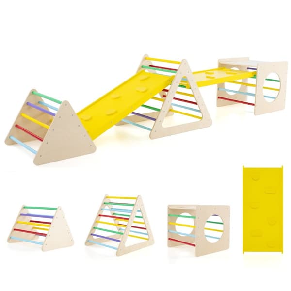 Klatrelegetøjssæt, 59,5x59,5x59,5 cm, 79,5x59,5x70 cm, 51x59,5x45 cm, 110x47,5x7,5 cm, Natur