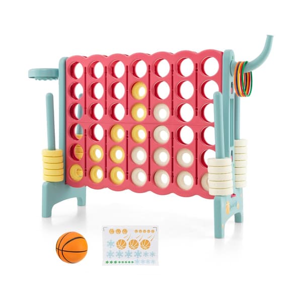 Spelset, 4-i-rad anslutningsspel med basketkorg och kastring, 47x13x31 tum, Multifärg