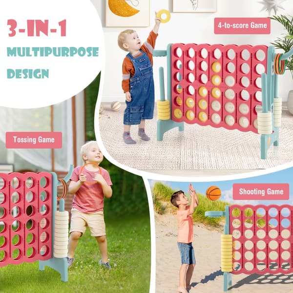 Spelset, 4-i-rad anslutningsspel med basketkorg och kastring, 47x13x31 tum, Multifärg