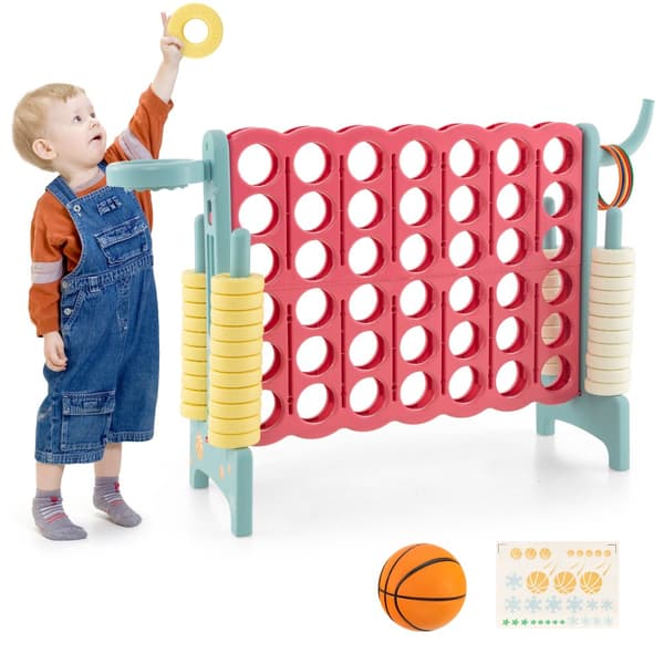 Spelset, 4-i-rad anslutningsspel med basketkorg och kastring, 47x13x31 tum, Multifärg