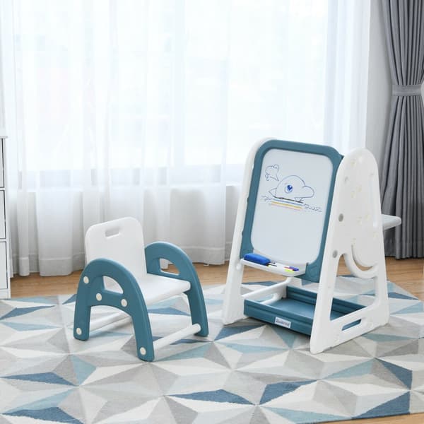 Børne Tavle Skrivebord Stol Sæt, 25x21x30-39 tommer, Blå