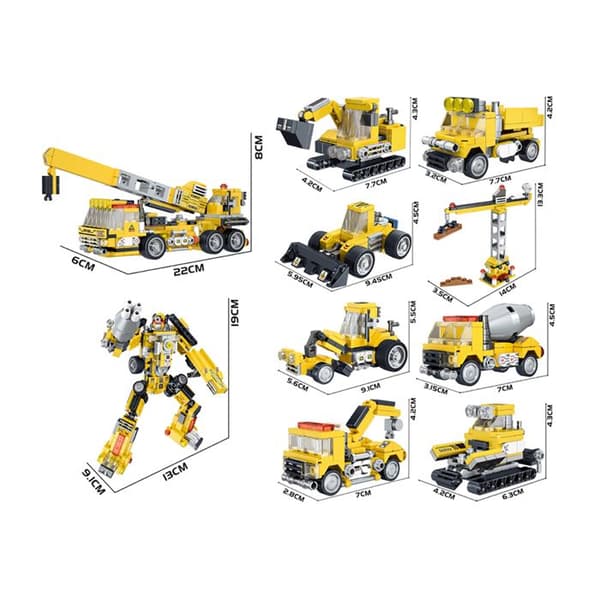 Byggset 10 i 1 Robotfordon Byggarbetsplats 721 Byggklossar Sammanställbar Svart / Gul