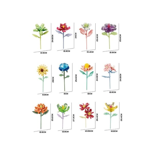 Byggset 12 i 1 Blommor Bukett 1001 Sammansatta Multikolor