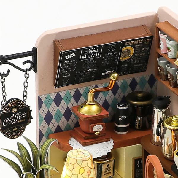 Mini Cafeteria DIY att Bygga med LED-ljus och Mångfärgade Tillbehör