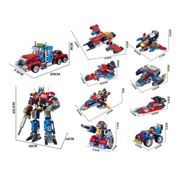 Byggsats 10 i 1 Robot och Fordon 725 Färgglada Byggstenar