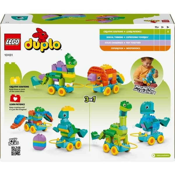 LEGO DUPLO Min Stad 10451 Dinosaurier på Hjul 3-i-1 - Tidigt lärandespel för 3-åringar
