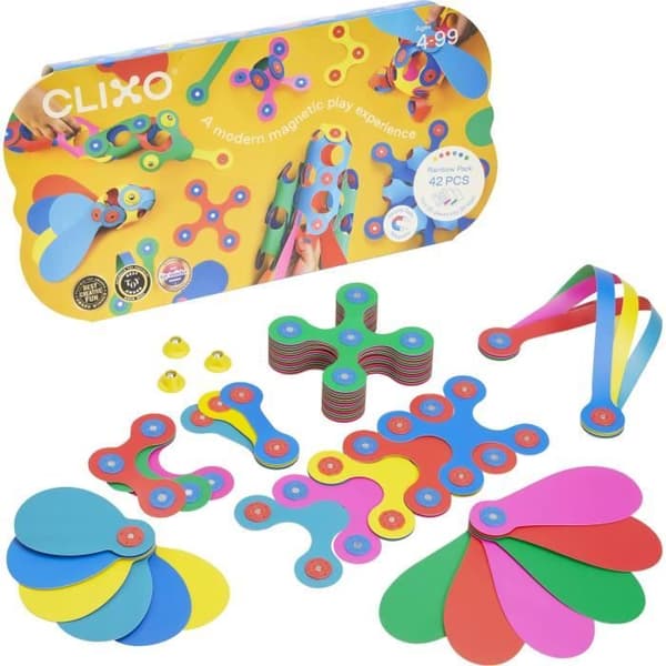 Magnetiskt byggset - GIPSY TOYS - Regnbågspaket CLIXO - 42 delar - Från 4 år - Miljövänligt
