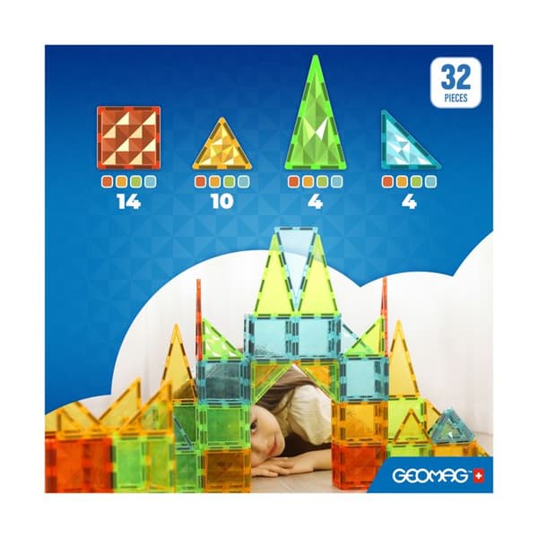 Magnetiska plattor - GEOMAG - Tiles Gems 4101 - 32 delar - Geometriska former - Kristalleffekt