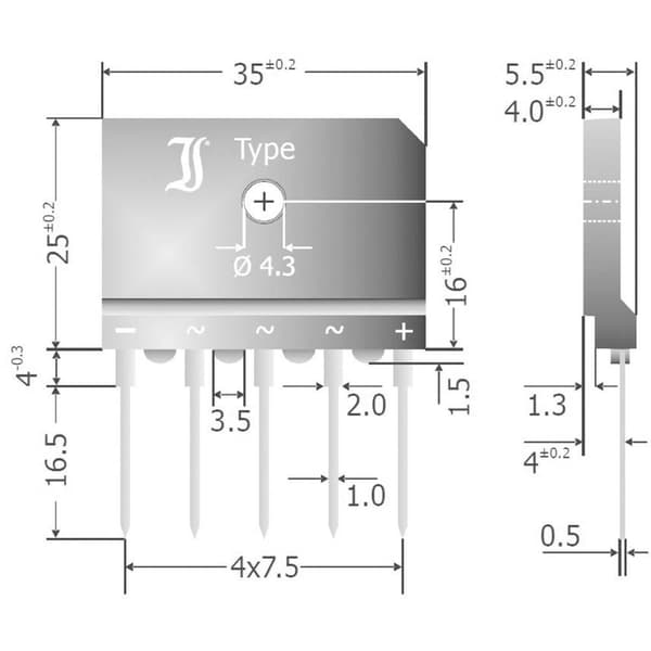 Diotec DBI25-12A Brygglikriktare SIL-5 1200 V 25 A Trefas