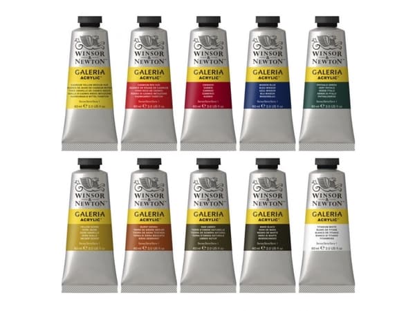 Winsor & Newton Galeria, 60 ml, Musta, Sininen, Karmiininpunainen, Vihreä, Punainen, Valkoinen, Keltainen, Tuubi
