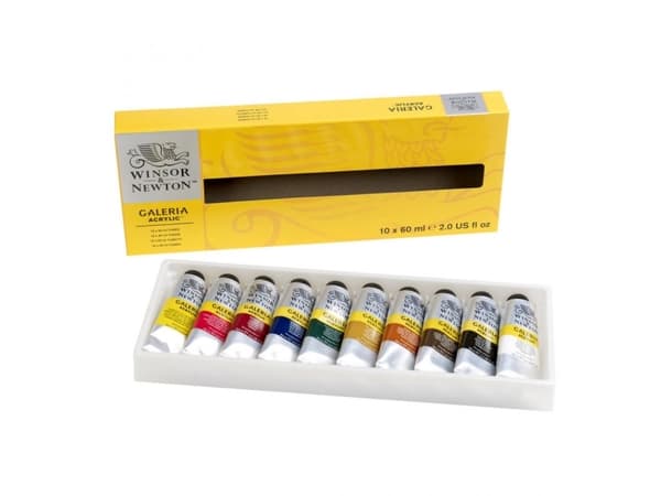 Winsor & Newton Galeria, 60 ml, Musta, Sininen, Karmiininpunainen, Vihreä, Punainen, Valkoinen, Keltainen, Tuubi
