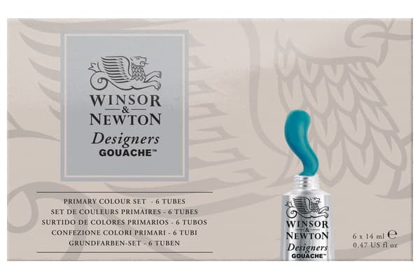 Winsor & Newton Designers Gouache Primary Colour, 14 ml, Musta, Sininen, Vihreä, Punainen, Valkoinen, Keltainen, 6 kpl