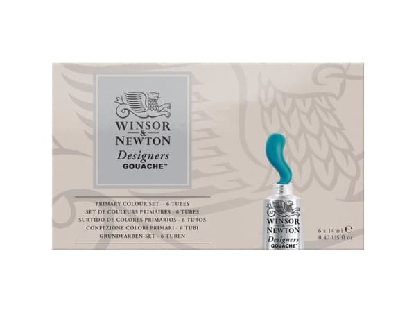 Winsor & Newton Designers Gouache Primary Colour, 14 ml, Svart, Blå, Grønn, Rød, Hvit, Gult, 6 stykker