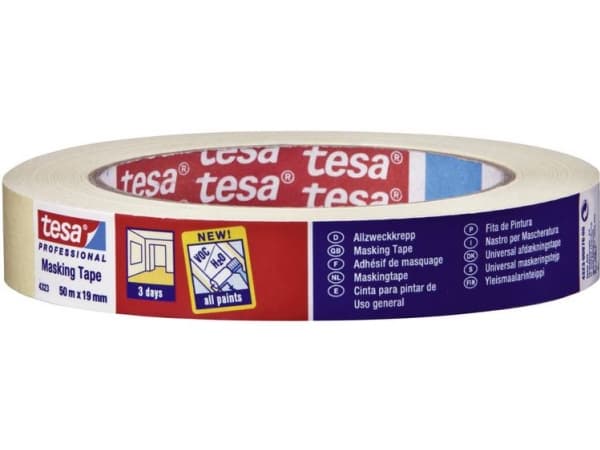 TESA 4323, Yleiskäyttöinen maalarinteippi, Paperi, Beige, Keraaminen, Lasi, Metalli, Muovi, Puu, Yleiskäyttöinen, Universal, Universal