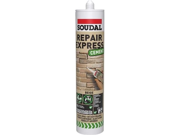 Cement Repair Express täyteaine beige 300ml patruuna, on käyttövalmis sementin saumojen ja halkeamien korjausainetta