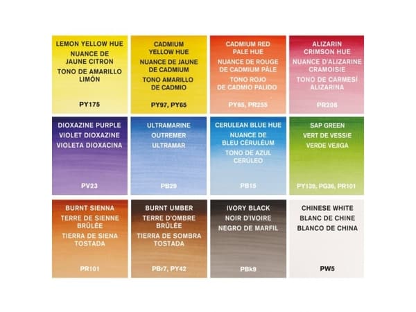 Winsor & Newton Cotman Watercolors, 8 ml, Svart, Blå, Grön, Lila, Röd, Vit, Gul, 12 styck